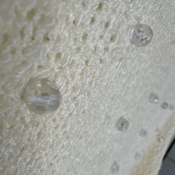 Vintage Sweater Vtg 70s 80s Cream Round Neck Embellishment Pullover Women’s Sz L - Picture 8 of 11